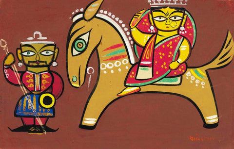 Jamini Roy - Rani On A Bankura Horse - Large Art Prints