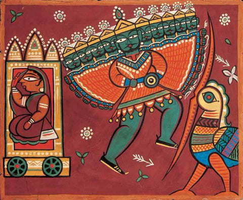 Sita, Jatayu And Ravana by Jamini Roy