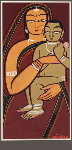 Mother And Child - V - Large Art Prints by Jamini Roy