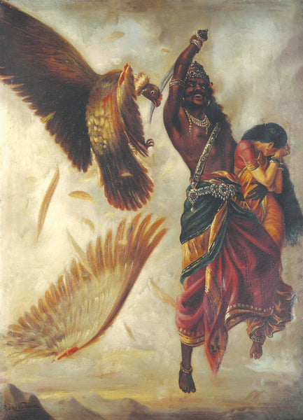 Jatayu Vadha - Raja Ravi Varma Painting - Vintage Indian Art - Framed Prints