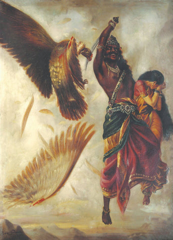 Jatayu Vadha - Raja Ravi Varma Painting - Vintage Indian Art - Framed Prints