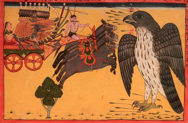 Jatayu Confronting Ravana To Save Sita - Indian Miniature Painting From Ramayana - Vintage Indian Art - Large Art Prints