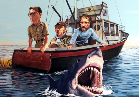 Jaws - Roy Scheider Richard Dreyfuss - Hollywood Movie Fan Art Poster - Framed Prints