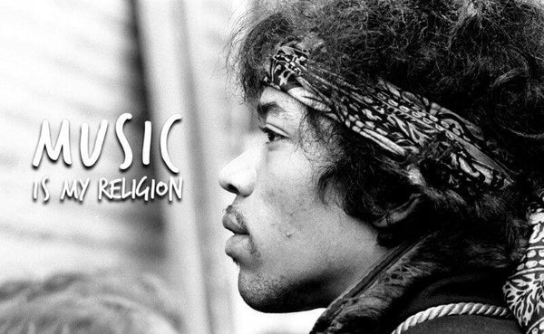 Jimi Hendrix Quote - Music Is My Religion - Tallenge Music Collection - Framed Prints