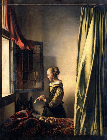 Girl Reading A Letter At An Open Window - Large Art Prints by Johannes Vermeer