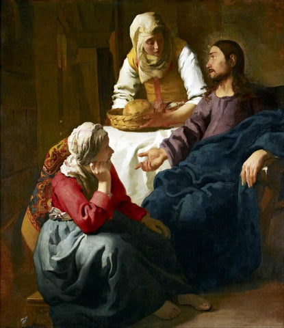 Christ In The House Of Martha And Mary - Large Art Prints by Johannes Vermeer