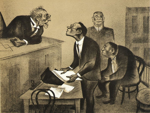 Judge And Lawyer In Courtroom C1953 - William Gropper - Law Office Illustrated Art Painting - Posters