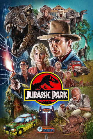 Jurassic Park - Steven Spielberg - Hollywood Movie Hand Drawn Poster by Movie Posters