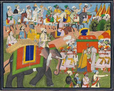 Krishna Reaches Dwarka To Win Rukmini - Guler School - 1840 Vintage Indian Painting - Vintage Indian Miniature Art Painting - Large Art Prints