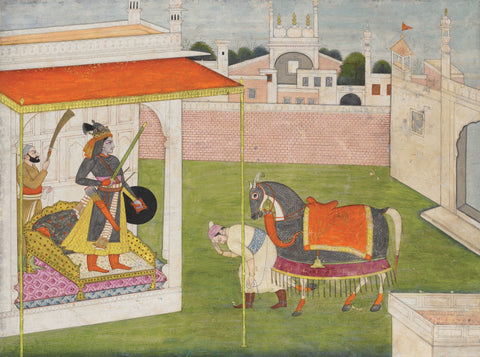 Kalki Avatara, The Horse Incarnation Of Vishnu - C.1820 - Vintage Indian Miniature Art Painting by Miniature Vintage