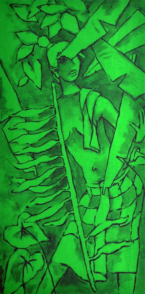 Kalyani In Green (Kerala Folklore Series) - Maqbool Fida Husain Painting - Framed Prints