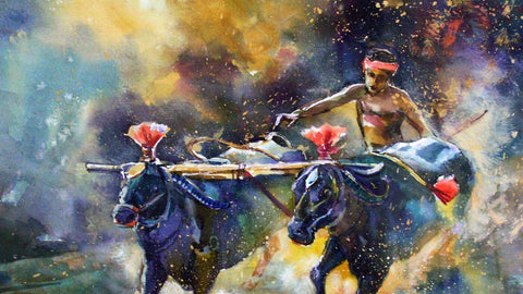 Kambala - The Annual Buffalo Race In Mangaluru - India Art Painting - Large Art Prints