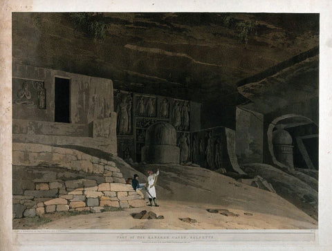 Kanheri Caves  Salsette (near Bombay) - Thomas Daniell  - Vintage Orientalist Paintings of India - Canvas Prints by Thomas Daniell