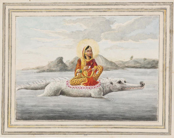 Two Company School Watercolours Of Kartikeya And Ganga - C.1820 -  Vintage Indian Miniature Art Painting - Framed Prints