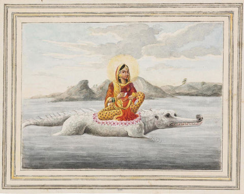 Two Company School Watercolours Of Kartikeya And Ganga - C.1820 -  Vintage Indian Miniature Art Painting by Miniature Vintage