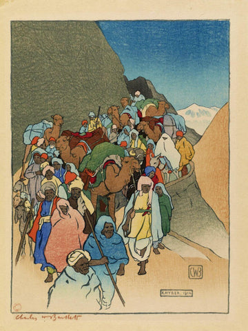 Khyber - Charles W Bartlett - Vintage Orientalist Woodblock Painting - Art Prints