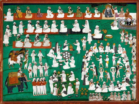 Kings and devotee Sikhs paying homage to Guru Nanak Ji - Art Prints by Akal
