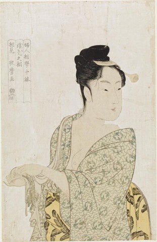 A Beautiful Woman Looking In A Mirror - Large Art Prints by Kitagawa Utamaro