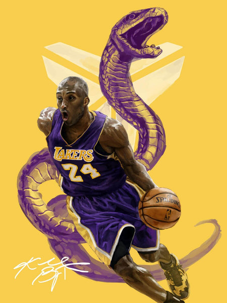 Kobe Bryant - LA Lakers - Black Mamba - NBA Basketball Great Fan Art Poster - Large Art Prints