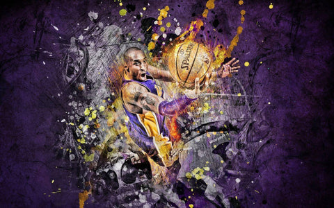 Kobe Bryant - LA Lakers Purple Gold - NBA Basketball Great Poster - Framed Prints