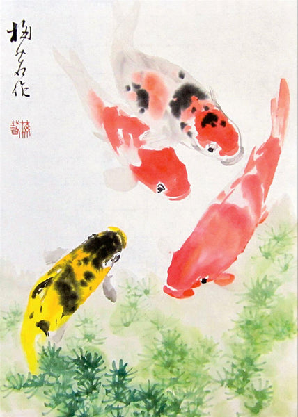 Koi Fish - Feng Shui Gongbi Painting - Canvas Prints