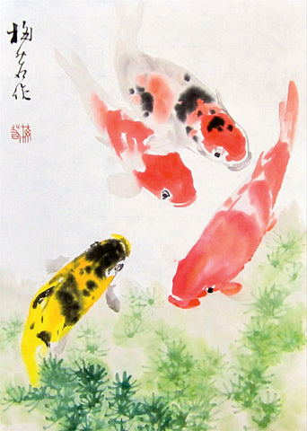 Koi Fish - Feng Shui Gongbi Painting by Roselyn Imani