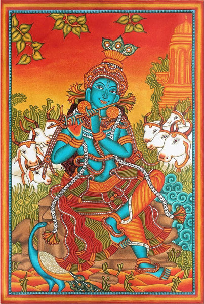Krishna  - Kerala Mural Painting - Indian Folk Art - Large Art Prints