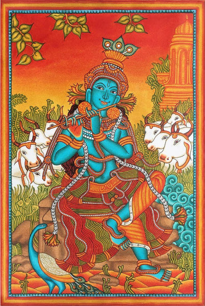 Krishna  - Kerala Mural Painting - Indian Folk Art - Framed Prints
