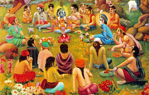 Krishna Enjoying With His Friends - Framed Prints