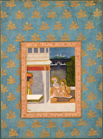 Krishna And Radha - Kishangarh c1760  Vintage Indian Art Painting - Large Art Prints by Tallenge