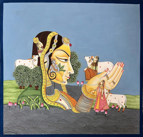 Krishna Darshan - Pichwai Painting - Framed Prints