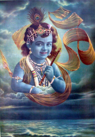 Krishna In Om - Vintage Oleograph Print - Canvas Prints