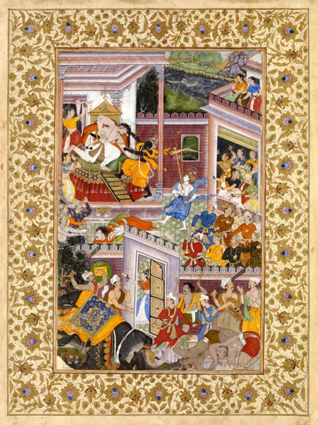 Krishna Kills The Evil King Of Mathura Kansa - Mughal Painting c1590 - Canvas Prints