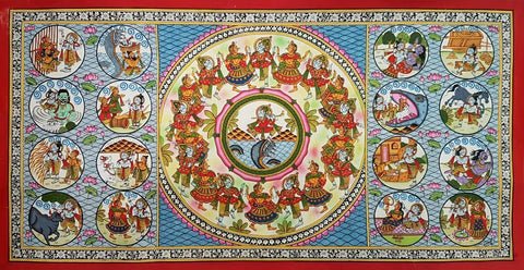 Krishna Leela - Patachitra Painting - Indian Folk Art - Framed Prints