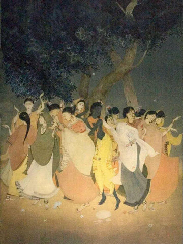 Krishna Raas Leela - Kshitindranath Mazumdar – Bengal School of Art  - Indian Painting - Canvas Prints by Kshitindranath Majumdar