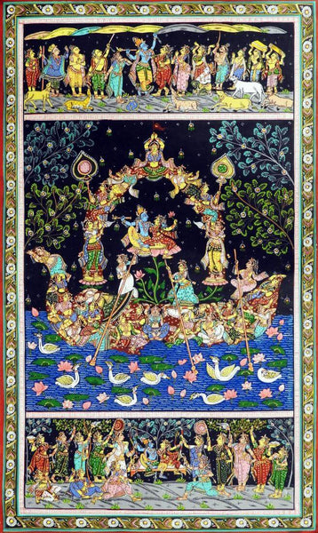 Krishna Raas Leela - Pattachitra - Indian Folk Art Painting - Canvas Prints