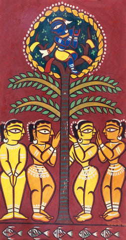 Krishna Stealing Gopis Clothes - Jamini Roy - Bengal School Art Painting - Canvas Prints