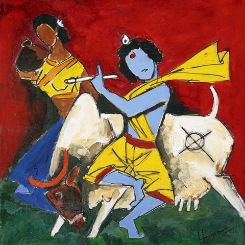 Krishna The Cowherd - Maqbool Fida Husain - Canvas Prints