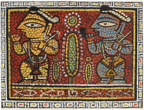 Krishna With Balaram - Jamini Roy Painting - Art Prints