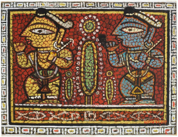 Krishna With Balaram - Jamini Roy Painting - Canvas Prints