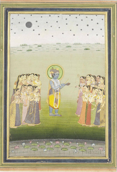 Krishna With Gopis - Jaipur C1840 - Vintage Indian Miniature Art Painting - Posters