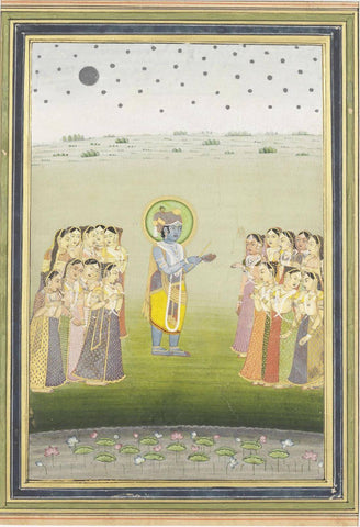 Krishna With Gopis - Jaipur C1840 - Vintage Indian Miniature Art Painting - Posters