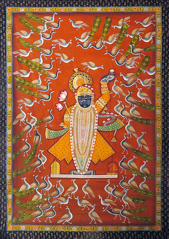 Krishna With Peacocks - Contemporary Pichwai Painting - Art Prints