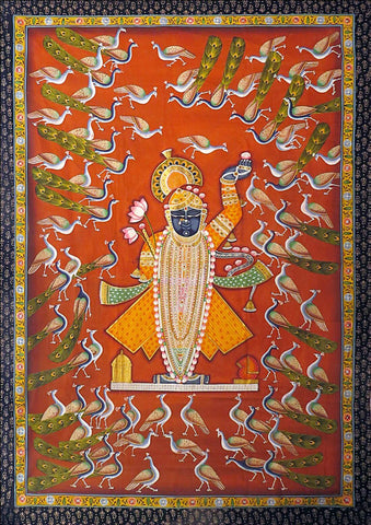 Krishna With Peacocks - Contemporary Pichwai Painting - Posters