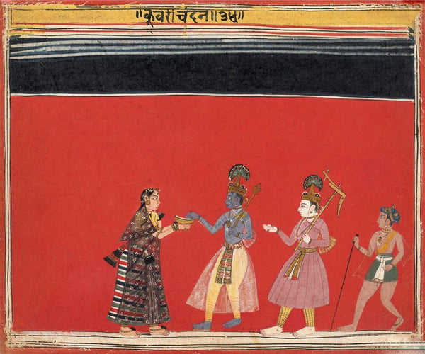Krishna Accepts an Offering from the Hunchbacked Woman Trivakra - Malwa School Vintage Indian Painting c1650 - Large Art Prints