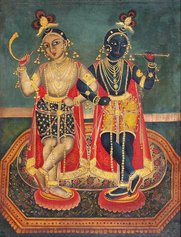 Krishna And Balaram - Dutch Bengal School -18th Century Vintage Indian Art - Art Prints