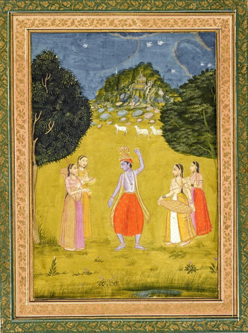 Krishna And Gopis - Indian Miniature Paintings - Art Prints