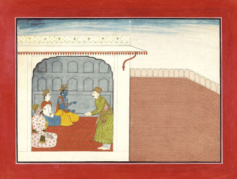 Krishna, Balarama And Nanda Receive Akrura - 18Th Century, Pahari Paintings - C.1760 - 65 -  Vintage Indian Miniature Art Painting - Large Art Prints