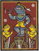 Krishna Collection - Indian Art - Kalighat Style - Jamini Roy - Krishna Blessing Snake Kaliya - Framed Prints