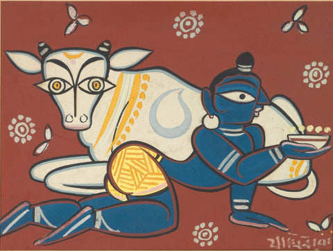Krishna Collection - Indian Art - Kalighat Style - Jamini Roy - Krishna The Cowherd - Art Prints by Dheeraj